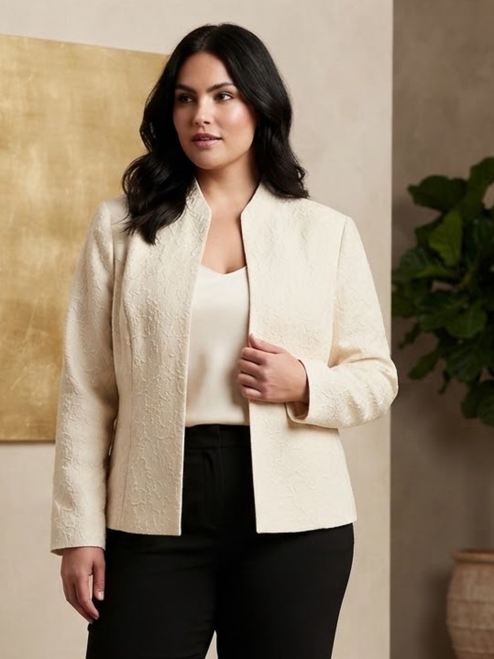 Take 50% OFF-Jessica Howard Elegant Cream Embroidered Women’s Jacket, Size-10